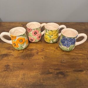 Shafford Fleurs‎ du Jour Floral Relief Mugs Set of 4 Handpainted 1988 Vintage